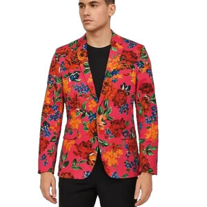 ASOS Havana Pink Floral Sport Coat Suit Blazer Size 40L Long Smoking Jacket